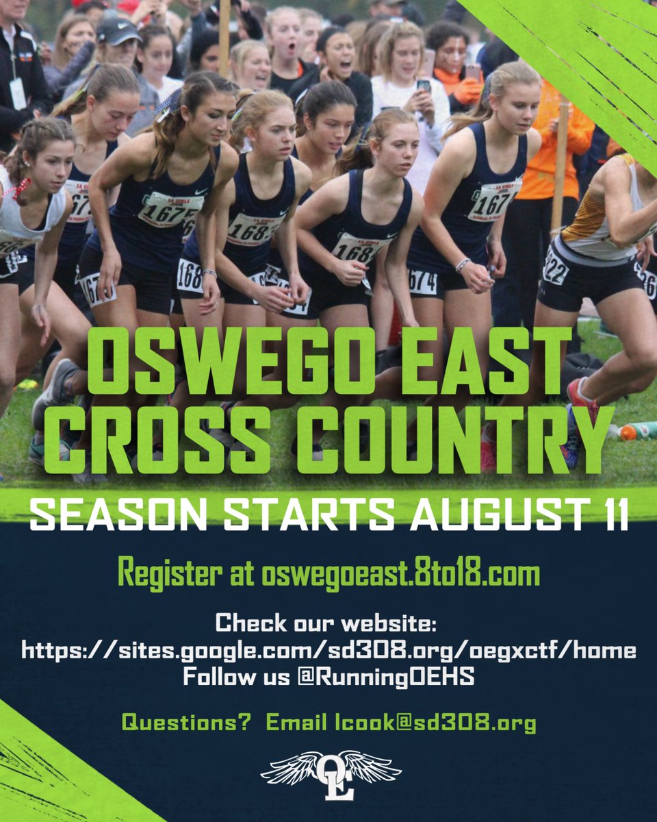 OEXC (@runningoehs) on Twitter photo OEXC 2025 starts on August 11! Can't wait to get the season started!
Check out our website: sites.google.com/sd308.org/oegx………
Get registered for the season: oswegoeast.8to18.com
<a href="/OEHS_GoWolves/">OEHS Athletics</a> <a href="/IderanOE/">Steve Ideran</a> OEXC 2025 starts on August 11! Can't wait to get the season started!
Check out our website: sites.google.com/sd308.org/oegx………
Get registered for the season: oswegoeast.8to18.com
<a href="/OEHS_GoWolves/">OEHS Athletics</a> <a href="/IderanOE/">Steve Ideran</a>