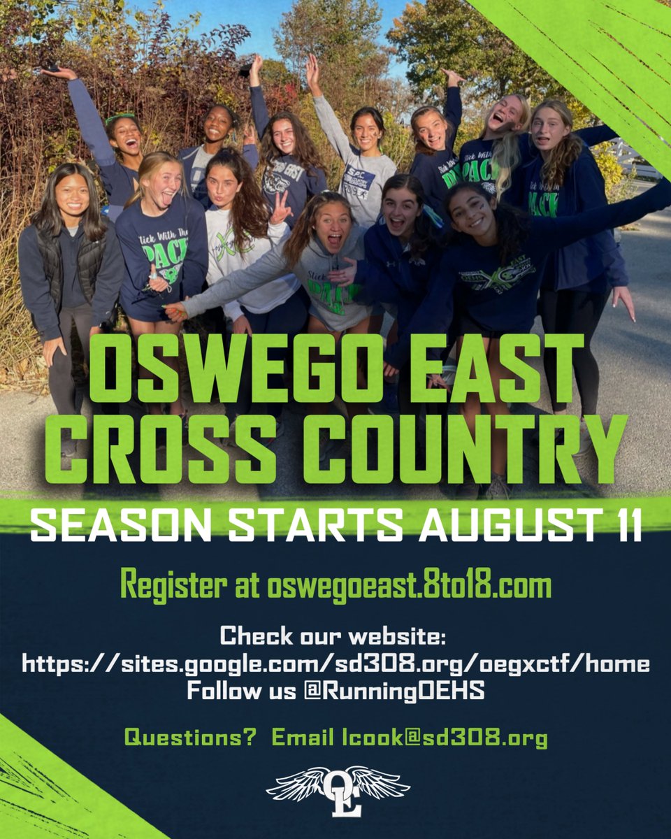 OEXC (@runningoehs) on Twitter photo OEXC 2025 starts on August 11! Can't wait to get the season started!
Check out our website: sites.google.com/sd308.org/oegx……
Get registered for the season: oswegoeast.8to18.com
<a href="/OEHS_GoWolves/">OEHS Athletics</a> <a href="/IderanOE/">Steve Ideran</a> OEXC 2025 starts on August 11! Can't wait to get the season started!
Check out our website: sites.google.com/sd308.org/oegx……
Get registered for the season: oswegoeast.8to18.com
<a href="/OEHS_GoWolves/">OEHS Athletics</a> <a href="/IderanOE/">Steve Ideran</a>