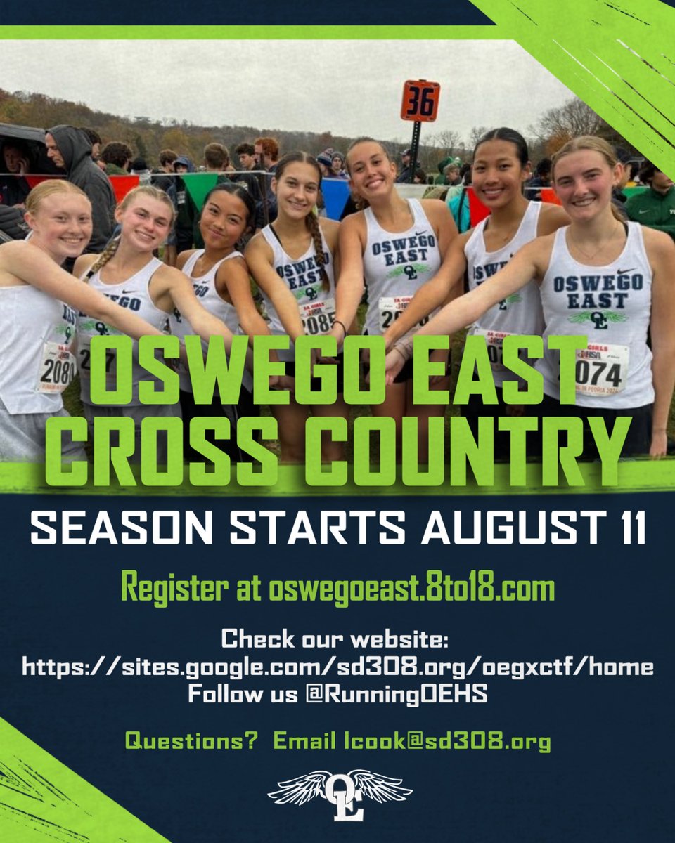 OEXC (@runningoehs) on Twitter photo OEXC 2025 starts on August 11! Can't wait to get the season started!
Check out our website: sites.google.com/sd308.org/oegx………
Get registered for the season: oswegoeast.8to18.com
<a href="/OEHS_GoWolves/">OEHS Athletics</a> <a href="/IderanOE/">Steve Ideran</a> OEXC 2025 starts on August 11! Can't wait to get the season started!
Check out our website: sites.google.com/sd308.org/oegx………
Get registered for the season: oswegoeast.8to18.com
<a href="/OEHS_GoWolves/">OEHS Athletics</a> <a href="/IderanOE/">Steve Ideran</a>
