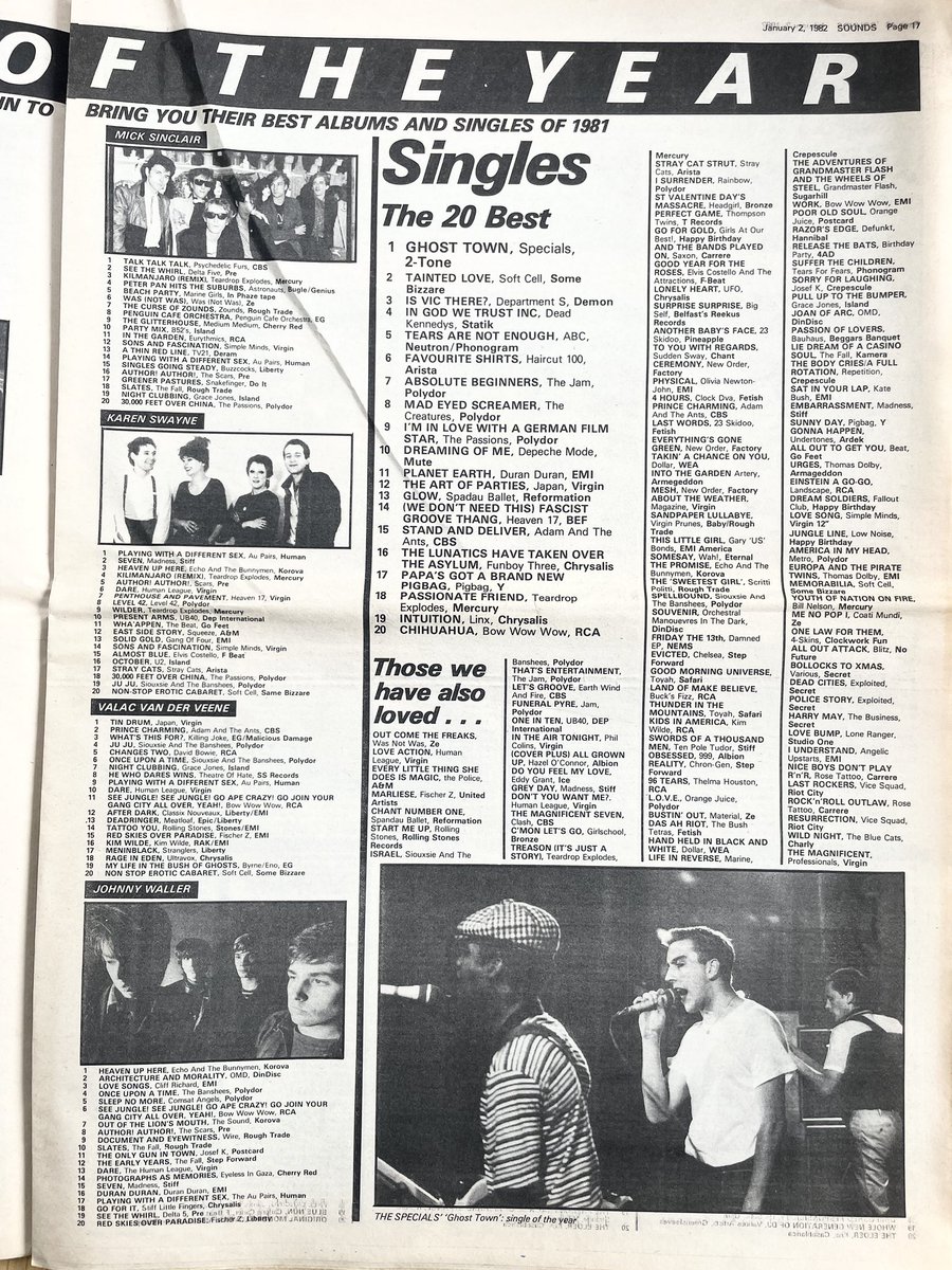 Best music of 1981, by the writers from Sounds music paper, 2 January 1982.
<a href="/IDigStories/">Beverley Glick</a>