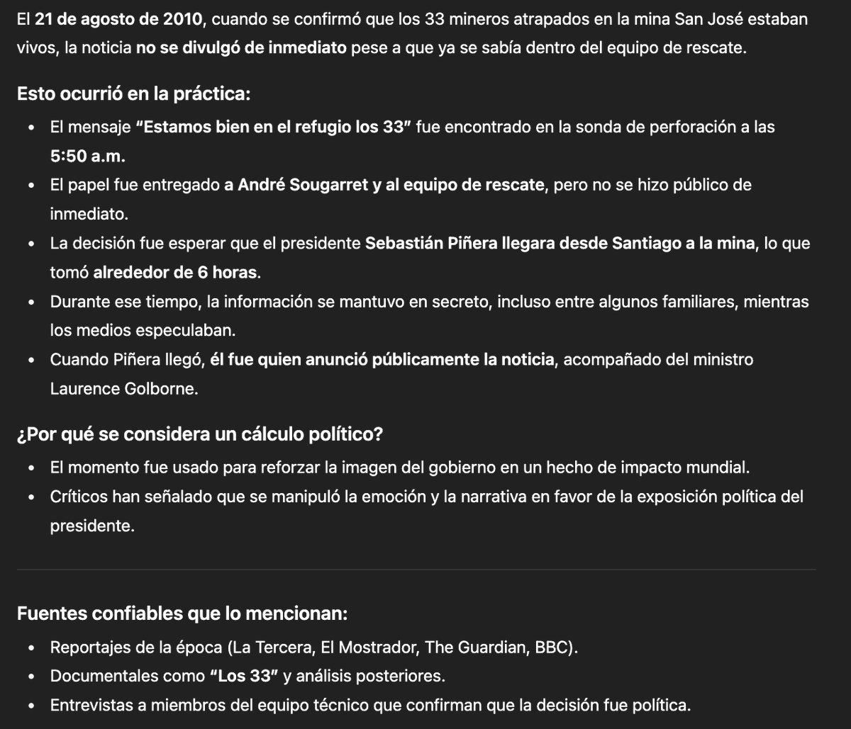 Leito_de_rey's tweet photo. "Estamos bien los 33" se ocultó

La orden fue clara: la noticia la debía dar Piñera.
Y mientras Chile entero esperaba, el Pdte. viajaba desde Santiago

 33 razones para esperar las cámaras, NO DABA PUNTÁ SIN HILO EL FINAO

El Teniente
Codelco
Golborne
#Mineros
San José

👇👇👇 https://t.co/U9mSneCcLL