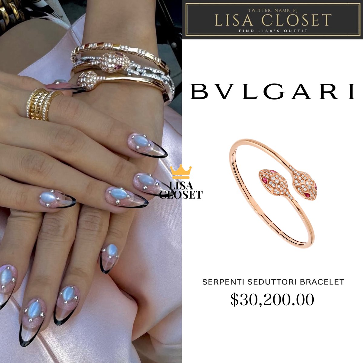 namk_pj's tweet image. [250730 IG: byjuanalvear ] 💎✨
Ring 449,000฿ ($12,800)
Bracelet1 366,500฿ ($11,300)
Bracelet2 1,051,000฿ ($30,200)
Bracelet3 1,104,000฿ ($31,200)
💸 Total 2,970,500฿ ($85,500)
@wearelloud
#LISA_CLOSET
#LISA #LALISA #WeAreLLOUD
#라리사 #리사