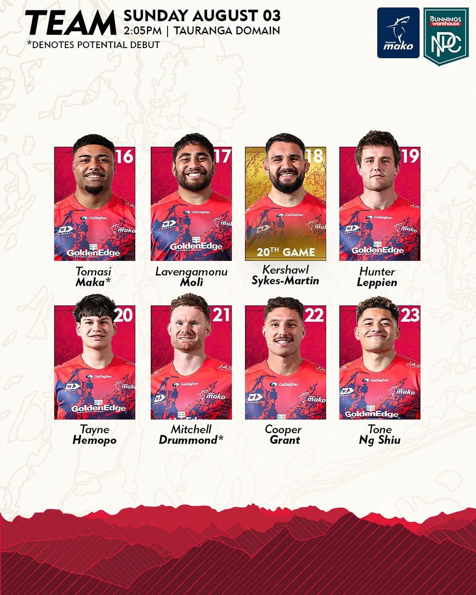Game Day

You ready, Mako Nation? It's game day.

🗓️ Round 1️⃣
🆚 <a href="/BOPRugby/">BOP Rugby</a> 
⏰ 2:05pm
🏟️ Tauranga  Domain
🎥 <a href="/skysportnz/">Sky Sport NZ</a> 1️⃣

#BunningsNPC <a href="/BunningsNPC/">Bunnings NPC</a> 
#OurPassionRunsDeep #FinzUp 🦈