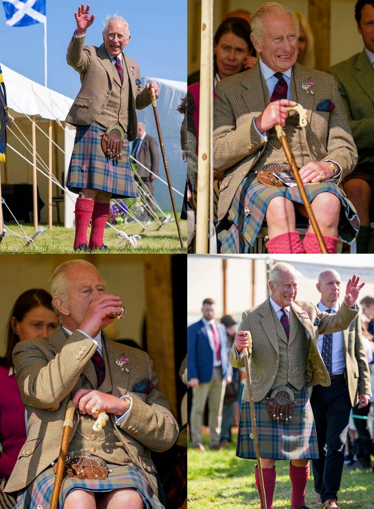 The King attends the Mey Highland Games at the John O'Groats Showground in Caithness, Scotland today.
#KingCharlesIII