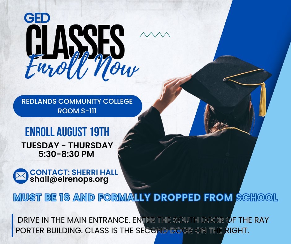Looking to earn your GED? If you're interested in GED classes, reach out to Sherri Hall at shall@elrenops.org for more information! Take the next step toward your goals today.