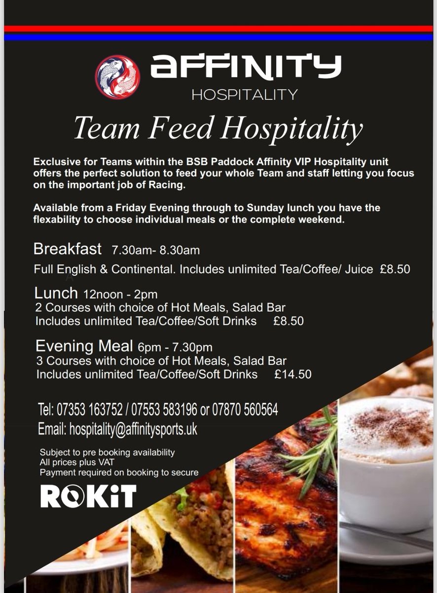 We have a few spaces left in our Rokit Affinity hospitality for Thruxton.

For enquiries &amp; bookings contact 
Lisa - 07870 560564
📧 hospitality@affintysports.uk 

Don't miss out on the ultimate hospitality experience 👌