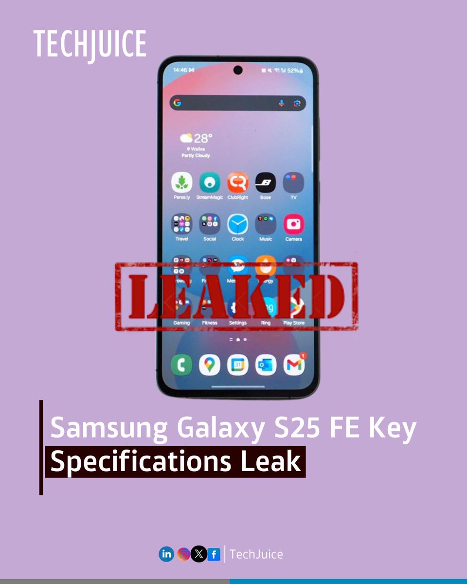 TechJuicePk's tweet image. Samsung’s Galaxy S25 FE is making waves again with fresh spec leaks. Featuring the Exynos 2400 SoC, 8GB RAM, and up to 256GB storage, the phone also boasts a 6.7” AMOLED display with 120Hz refresh rate and Gorilla Glass Victus. 

#GalaxyS25FE #SamsungLeaks#Exynos2400 #Android2025