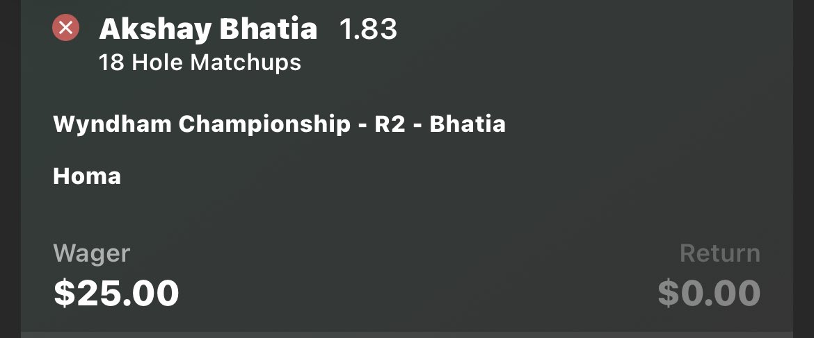 SMH 🤦‍♂️ You were +5 on the round and Homa finished +5 for his round and you withdrew. I understand why you did with the weather delay, but I can never bet on you again <a href="/akshaybhatia_1/">Akshay Bhatia</a>