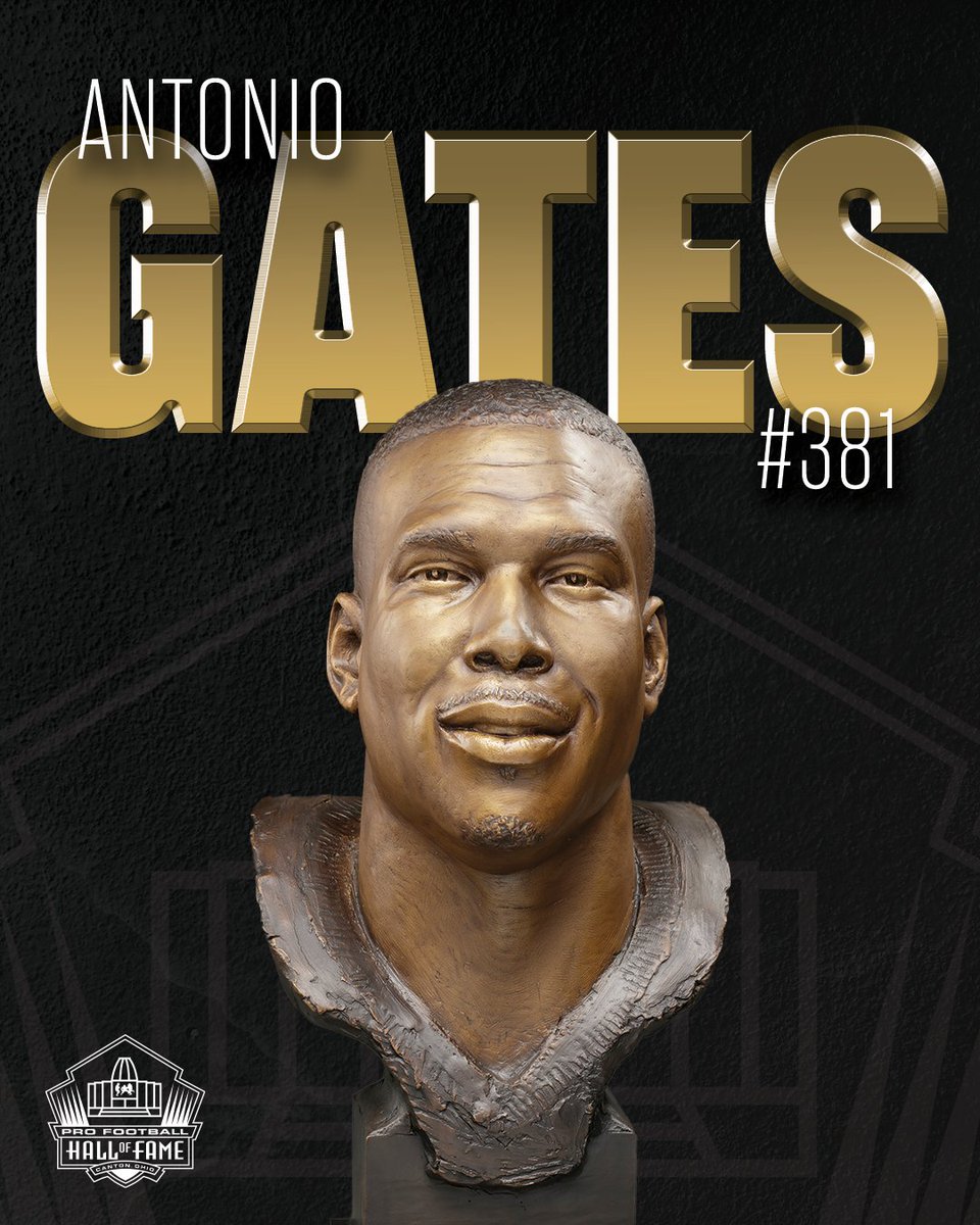 The player who didn't play a single down of college football has a forever home in Canton. Introducing the Bronze Bust of Chargers Legend, Antonio Gates. #PFHOF25