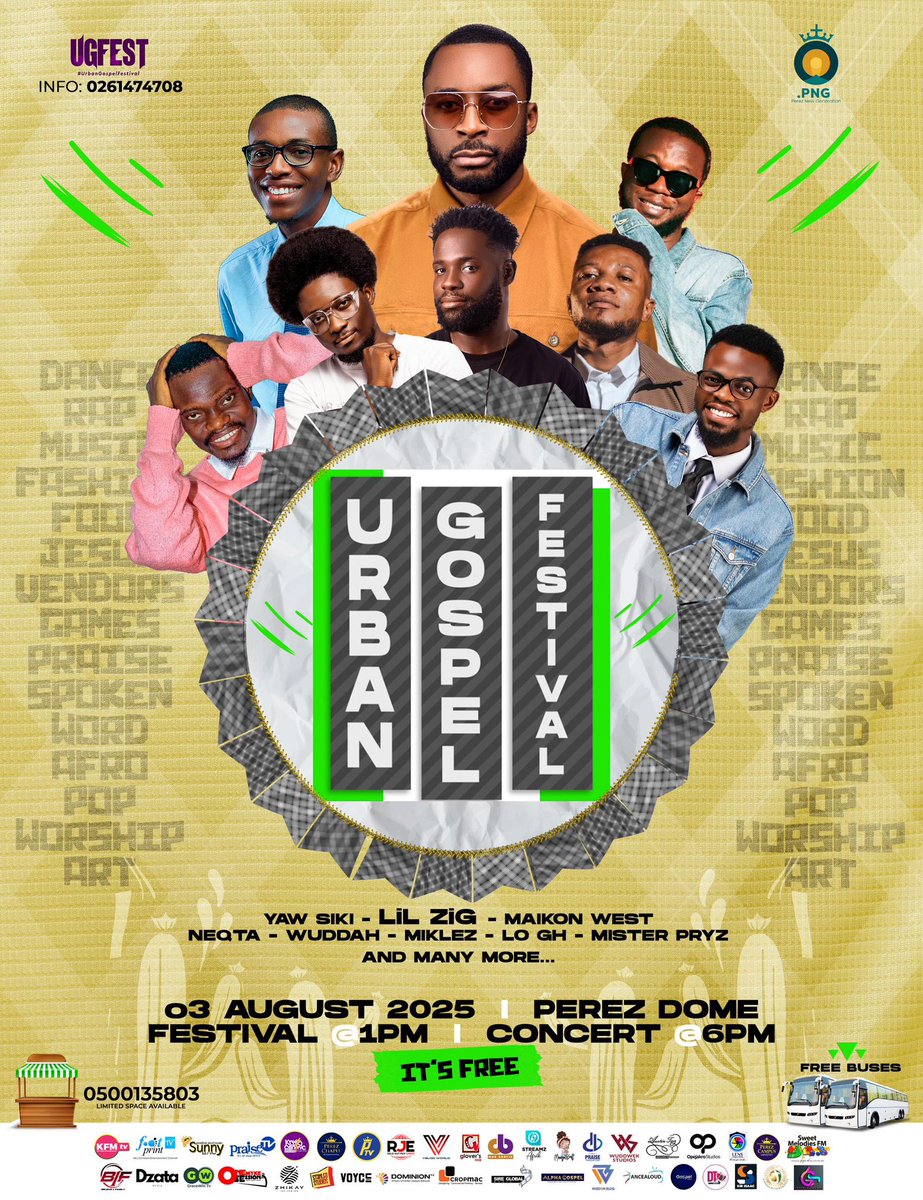 We all set for Sunday 3rd August💪🏾 UGFEST25 is gonna be one to remember no doubt🔥🔥🔥🔥🔥🔥
Festival @1pm and Concert <a href="/6pm/">Follow us @Shop6pm!</a>🚀
At the Perez Dome - Dzorwulu😉

#UGFEST25 #UrbanGospelFestival <a href="/Neqta__Musicc/">International Boy</a> <a href="/Yawsikigh/">Yaw Siki</a> <a href="/iamJoelWuddah/">The Vibes EP is Out Now</a>