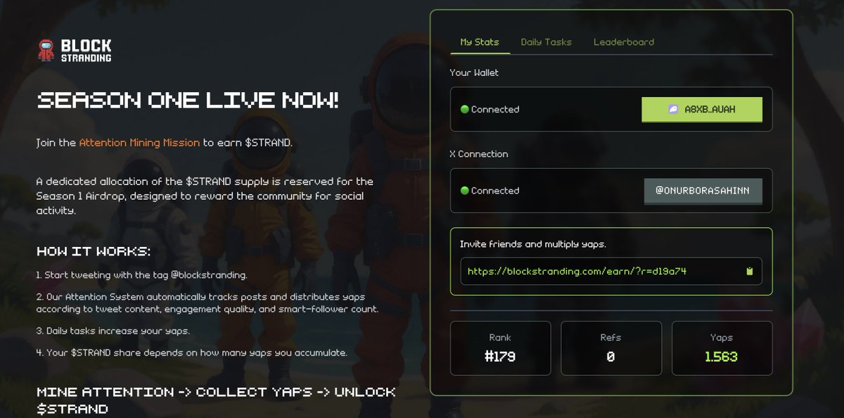 Onur Bora Şahin (Ø,G) (@onurborasahinn) on Twitter photo GM! Imagine a game where thousands of player actions happen online and are recorded instantly onchain.
Sounds unreal? <a href="/blockstranding/">Block Stranding</a> is building it!
And it’s called an OMRPG (Onchain Multiplayer RPG).
Season 1 to earn $STRAND isn’t over yet.
blockstranding.com/earn/?r=d19a74 GM! Imagine a game where thousands of player actions happen online and are recorded instantly onchain.
Sounds unreal? <a href="/blockstranding/">Block Stranding</a> is building it!
And it’s called an OMRPG (Onchain Multiplayer RPG).
Season 1 to earn $STRAND isn’t over yet.
blockstranding.com/earn/?r=d19a74