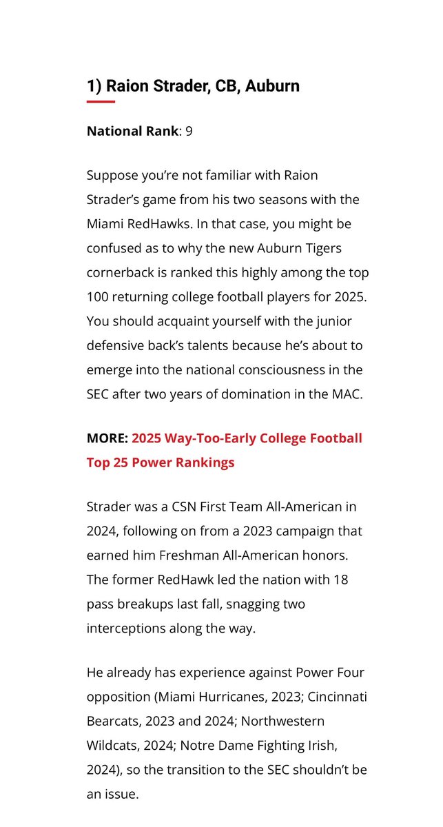 There’s a reason Raion Strader was ranked the No. 1 returning cornerback in the country by CSN. In just the 4th day of fall camp, Strader proved to be one of the best cornerbacks on the Plains

collegefootballnetwork.com/top-returning-…