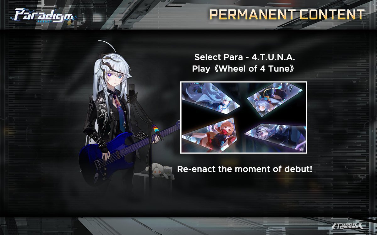 The night sky is still shimmering, the memories we created will also sparkle forever!

August 8th, after v3.11 update, play the Collaboration Original track "Wheel of 4 Tune" in "Fortune Wheelers" with [Para - 4.T.U.N.A.], you can watch the special debut performance by 4.T.U.N.A.