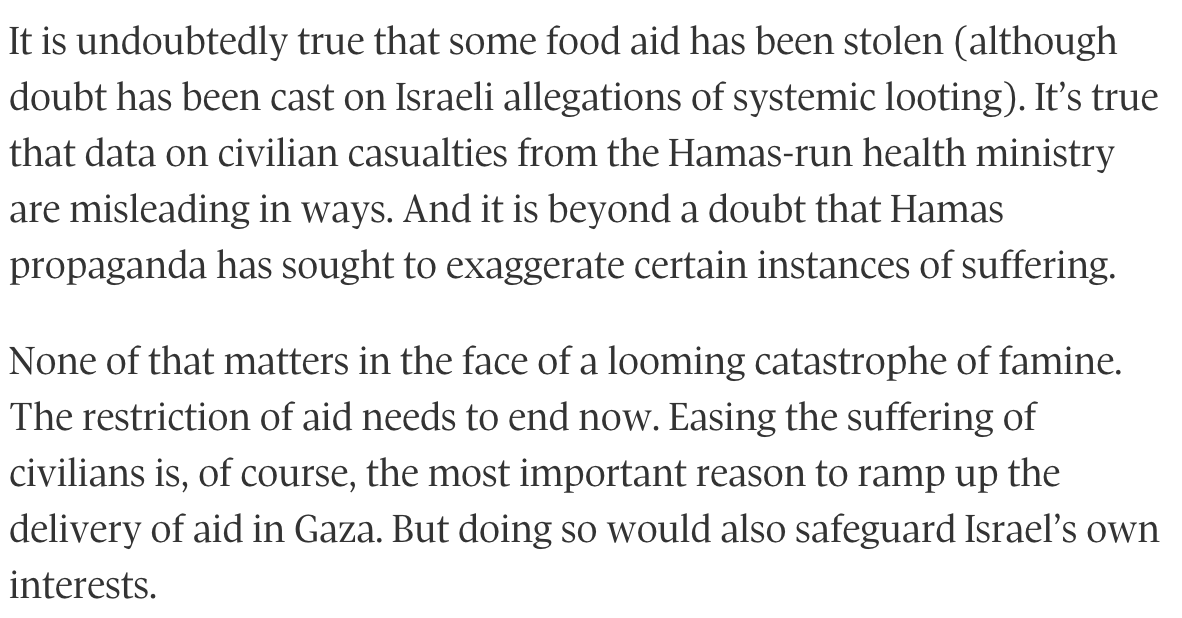 A new Globe &amp; Mail editorial suggests that forced starvation in Gaza is bad optics — and therefore a tactical misstep — for Israel.

It blames "civilian casualties" on Hamas, and argues that images of hungry children are being used as a weapon to "undermine Israel's legitimacy."