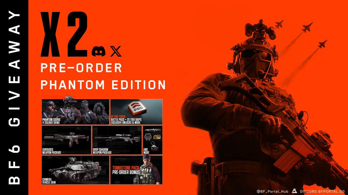BATTLEFIELD PORTAL (@bf_portal_hub) on Twitter photo BF6 Phantom Edition Pre-Order GIVEAWAY!
2 Keys > 2 ways to Participate
1 | RT this tweet and follow <a href="/BF_Portal_Hub/">BATTLEFIELD PORTAL</a>
2 | Join Our Discord (link in Bio) and register
Ends Aug 16 ๐ซก BF6 Phantom Edition Pre-Order GIVEAWAY!
2 Keys > 2 ways to Participate
1 | RT this tweet and follow <a href="/BF_Portal_Hub/">BATTLEFIELD PORTAL</a>
2 | Join Our Discord (link in Bio) and register
Ends Aug 16 ๐ซก