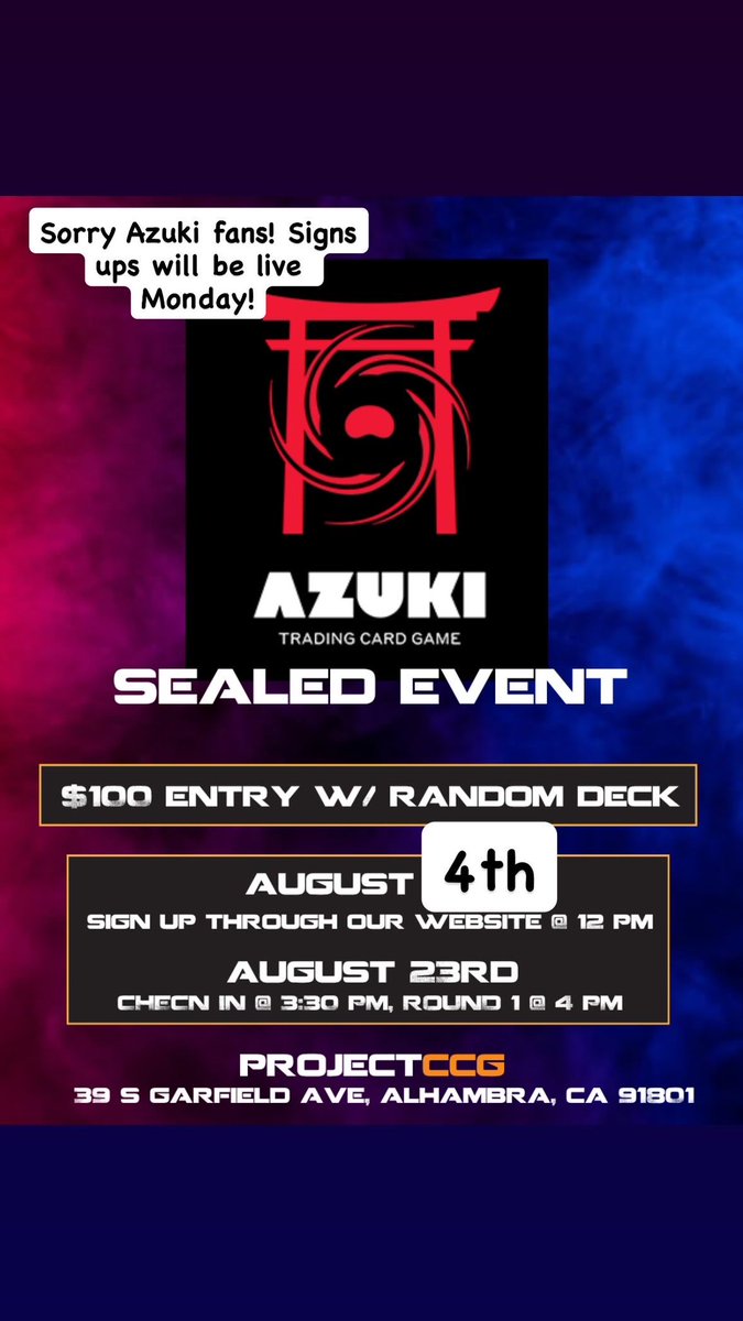 Update regarding our sign ups for the alpha event! The tickets will be available here: projectccg.com/collections/to…

A reminder post will be made again Monday morning :)