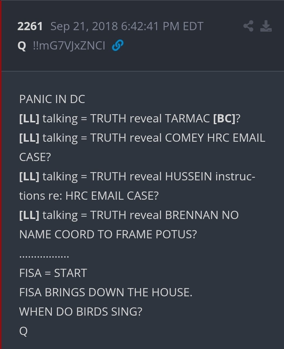 We were told Loretta Lynch has been singing.

She was offered RBG's SCOTUS  seat at the infamous tarmac meeting with Slick Willie (Bill Clinton). 

NSA recorded everything and tipped off the reporter who caught the meeting on camera. 

Drop 36:
What was negotiated on the tarmac