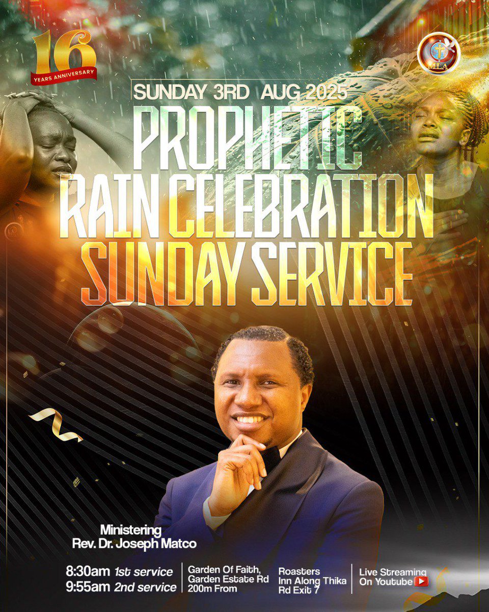 We give God all the glory for 16years of impact, miracles, and undeniable grace.
Join us this Sunday, 3rd August 2025 for our Special Celebration Services 🎺🔥 
🕘 1st: 8:30AM : 9:55AM 

Come and celebrate with us — it’s been 16 years of glory! 🎊

#mlaat16  #ANewDawn #revmatco