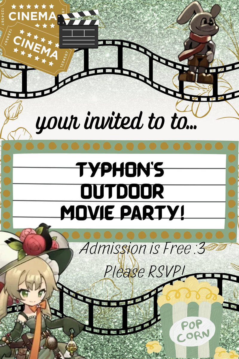 The residents of the suitcase are formally invited to Typhon's Outdoor Movie Party! Please let Sotheby know who would like to attend if you have yet to do so! ^^