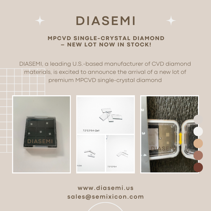 DiamondSemi's tweet photo. DIASEMI'S MPCVD Single-Crystal Diamond – New Lot Now In Stock!
https://t.co/uA2KnswaVF
sales@semixicon.com
#MPCVD #SingleCrystalDiamond #CVDdiamond #ThermalConductivity #HighPowerElectronics #LaserOptics #InfraredOptics #DiamondSubstrate #OpticalGradeDiamond #DiamondWafer https://t.co/4PN0PYaRYi