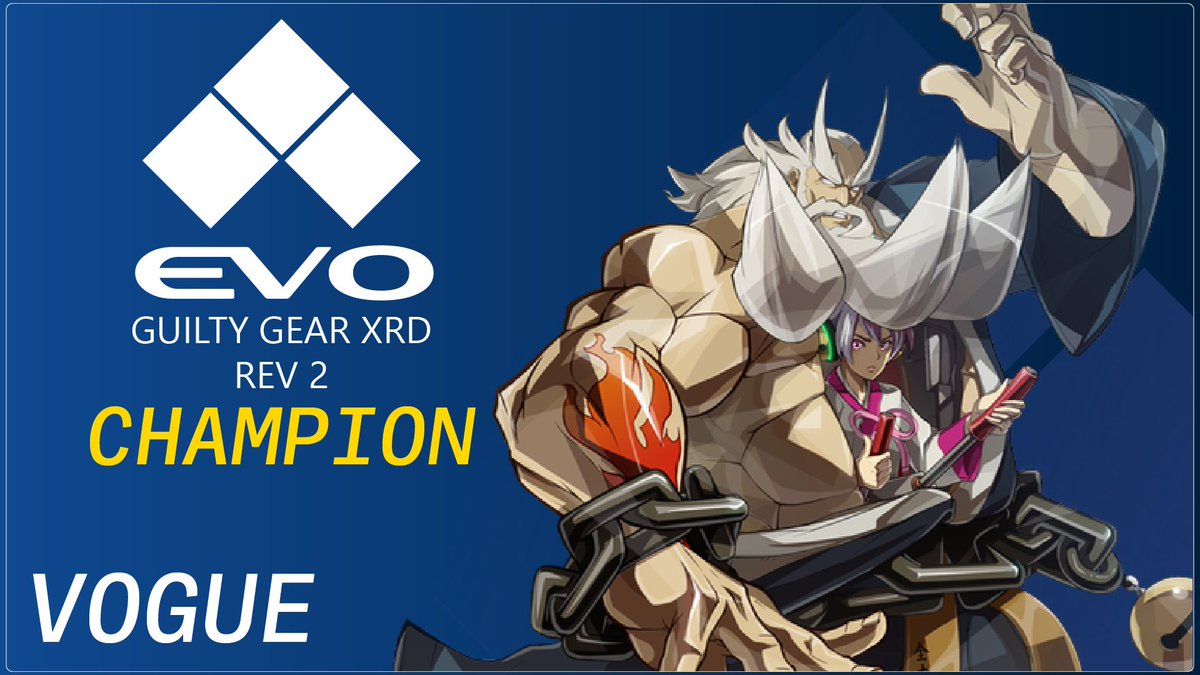 Congratulations to <a href="/VogueFGC/">Vogue</a> for winning Guilty Gear Xrd: Rev 2 at EVO 2025!

Final Results:
🏆 - Vogue
🥈 - KTP
🥉 - Foo
4⃣ - Cole
5⃣ - Rude+E / Hotashi
7⃣ - PatTheFlip / Fiery