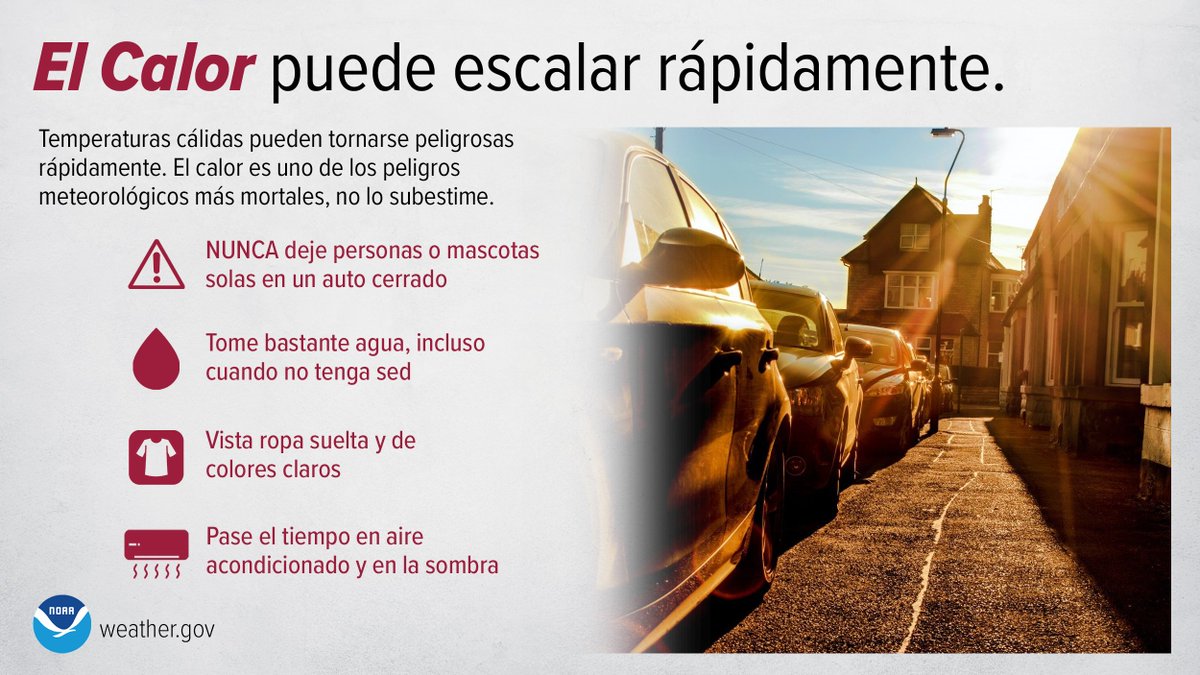 NWS Las Vegas (@nwsvegas) on Twitter photo Las temperaturas cálidas pueden aumentar rápidamente a niveles peligrosos - especialmente en el verano y en autos estacionados. Manténgase #ListoMeteorológicamente y no subestime el calor.
#NIHHIS #CoolDownTuesday <a href="/HeatGov/">National Integrated Heat Health Information System</a>
weather.gov/heat
#nvwx #cawx #azwx Las temperaturas cálidas pueden aumentar rápidamente a niveles peligrosos - especialmente en el verano y en autos estacionados. Manténgase #ListoMeteorológicamente y no subestime el calor.
#NIHHIS #CoolDownTuesday <a href="/HeatGov/">National Integrated Heat Health Information System</a>
weather.gov/heat
#nvwx #cawx #azwx