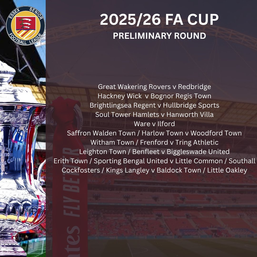 THE <a href="/FA/">The FA</a> CUP PRELIMINARY ROUND 

Here is the draw for the next round, albeit with Extra Preliminary Round replays still to play 🏆 

#ESL #FACup