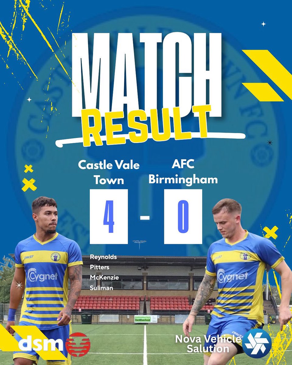 A fantastic start to the season with a 4-0 victory over AFC Birmingham. 

A first competitive start for youngster Rayarn Henry, with 3 youngster coming on for their first competitive game for the vale. 

The future looks bright for vale with many more back flips to come! 👀💙💛