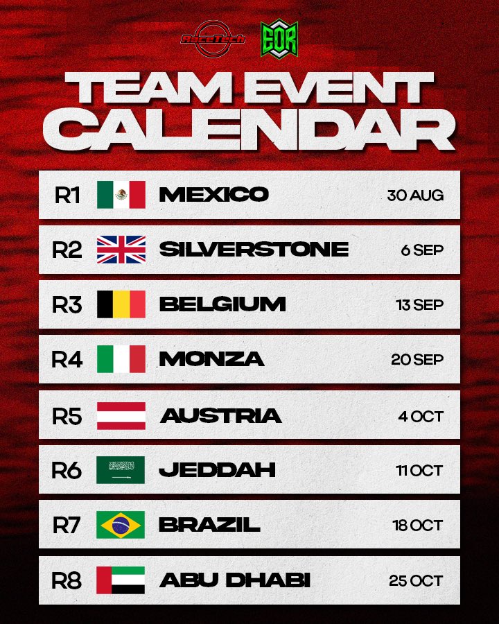 📅 The official calendar for the RaceTech x EOR PC Teams Competition is here 🏁

8️⃣Tracks,🔟teams &amp; 1️⃣ Champion 🔥

Sign ups are open on our Discord ⬇️

discord.gg/GgZe3J3hDH