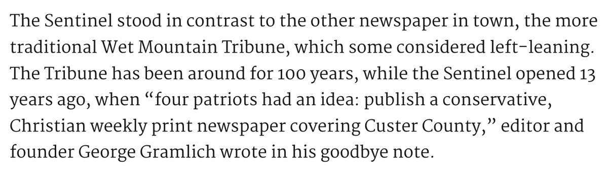 dennislennox's tweet image. "A heated #newspaper war that politically divided the picturesque town of #Westcliffe in south central #Colorado has ended."

#journalism #newspapersstillmatter