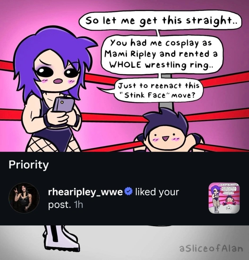 A Slice Of Alan🍑 (@asliceofalan) on Twitter photo BRO. <a href="/RheaRipley_WWE/">RheaRipley_WWE</a> Liked my comic on Insta!! 🔥 BRO. <a href="/RheaRipley_WWE/">RheaRipley_WWE</a> Liked my comic on Insta!! 🔥