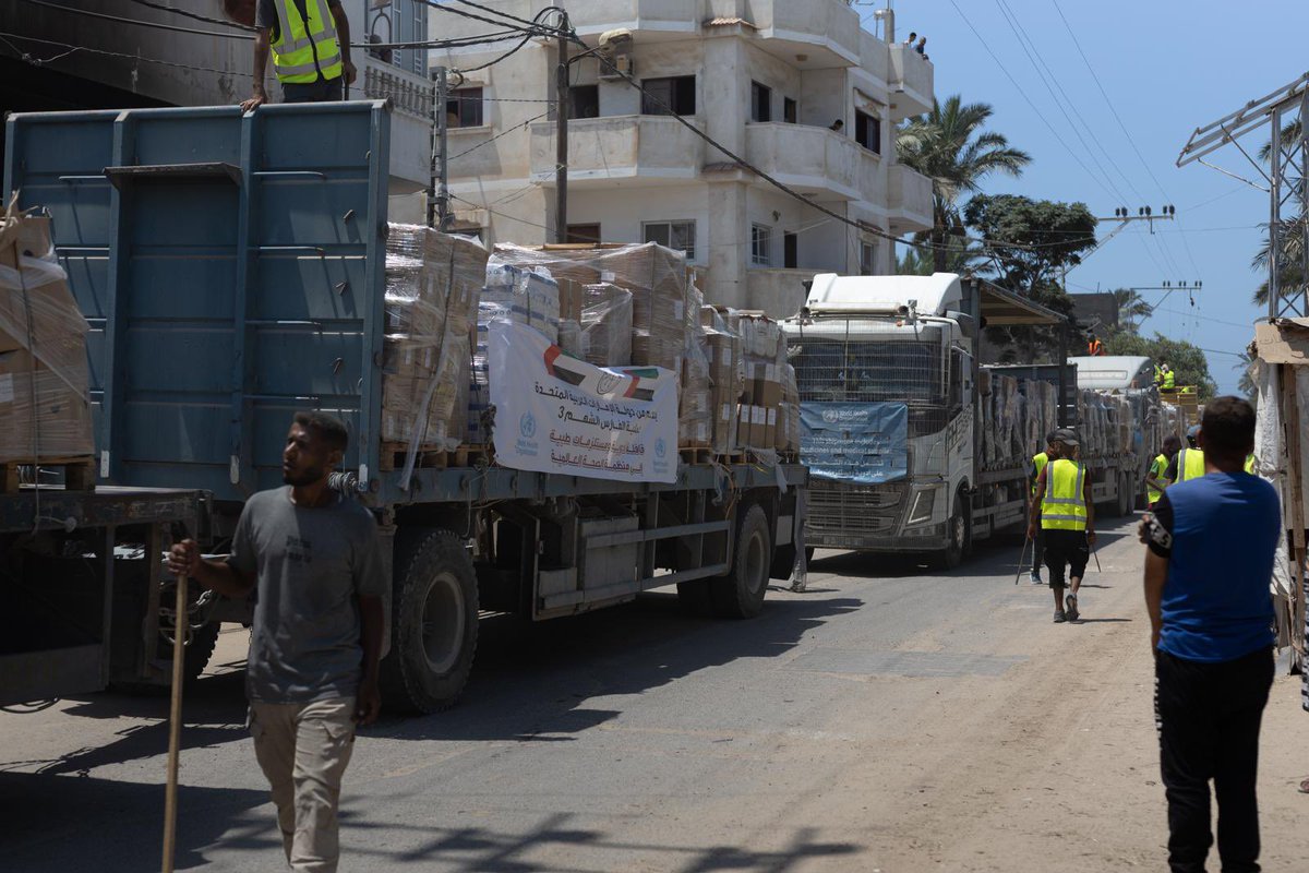 Tedros Adhanom Ghebreyesus (@drtedros) on Twitter photo Since Friday, <a href="/WHO/">World Health Organization (WHO)</a> has brought 24 trucks with medical supplies into #Gaza.
The items include essential medicines, trauma and surgery supplies, treatments for non-communicable diseases, and laboratory and water testing supplies. They will be transported to health facilities and Since Friday, <a href="/WHO/">World Health Organization (WHO)</a> has brought 24 trucks with medical supplies into #Gaza.
The items include essential medicines, trauma and surgery supplies, treatments for non-communicable diseases, and laboratory and water testing supplies. They will be transported to health facilities and