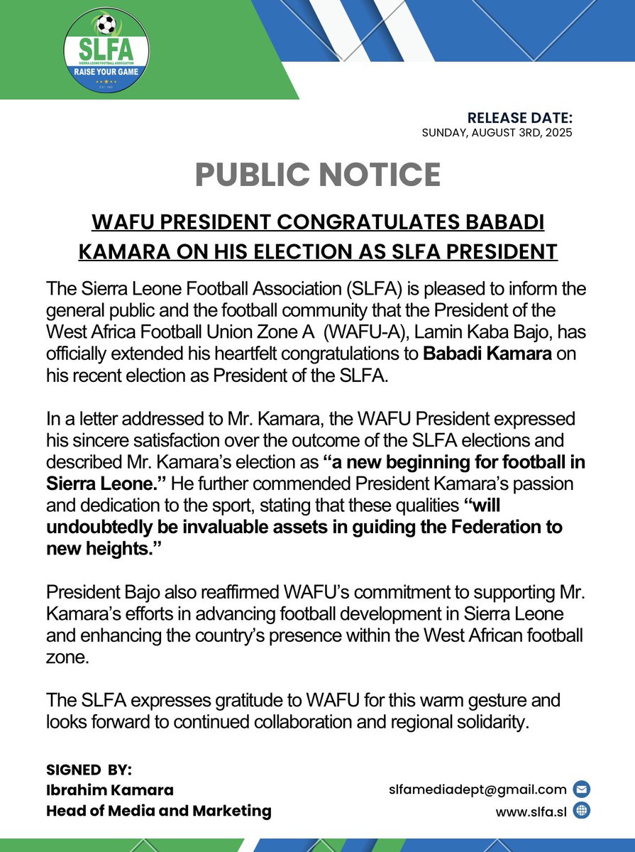 Sierra Leone Football Association tweet media