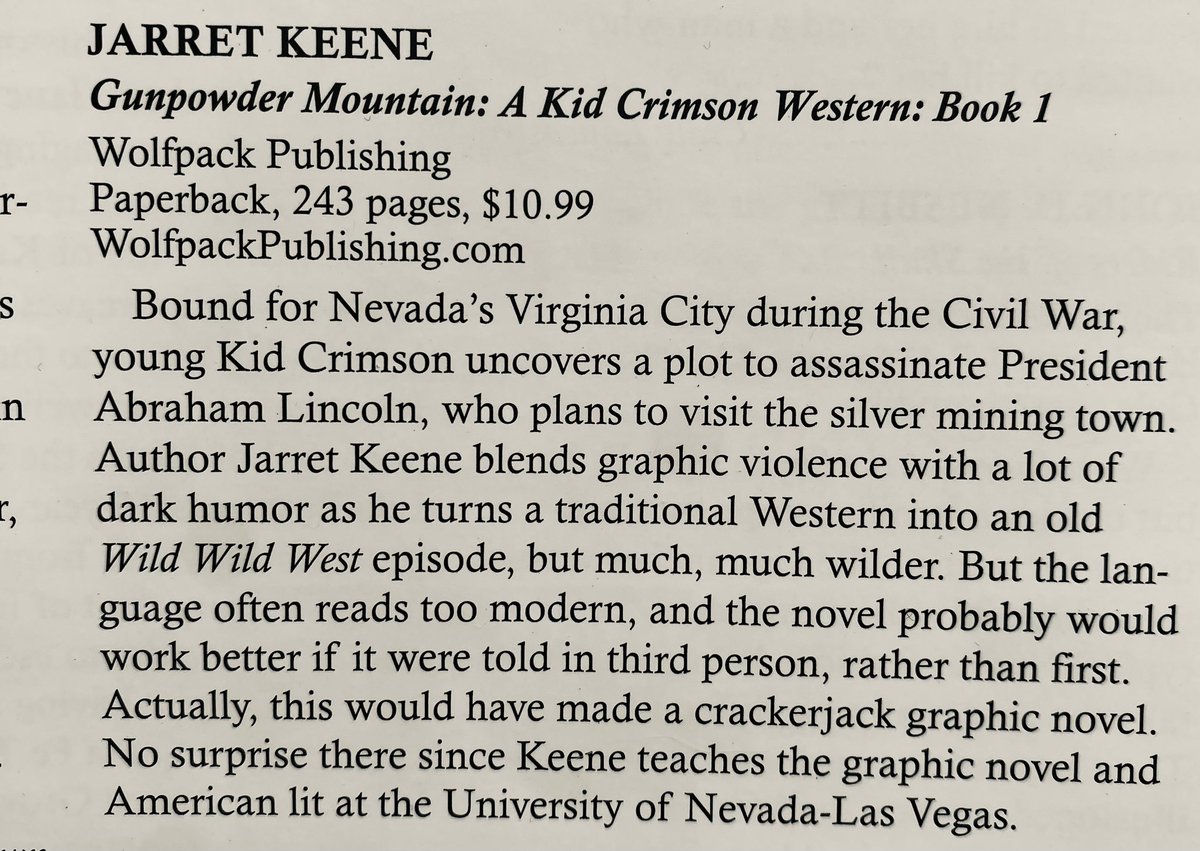 For some readers, the first Kid Crimson novel reads like a “much, much wilder” Wild Wild West episode. 😂 I’ll take the faint praise!