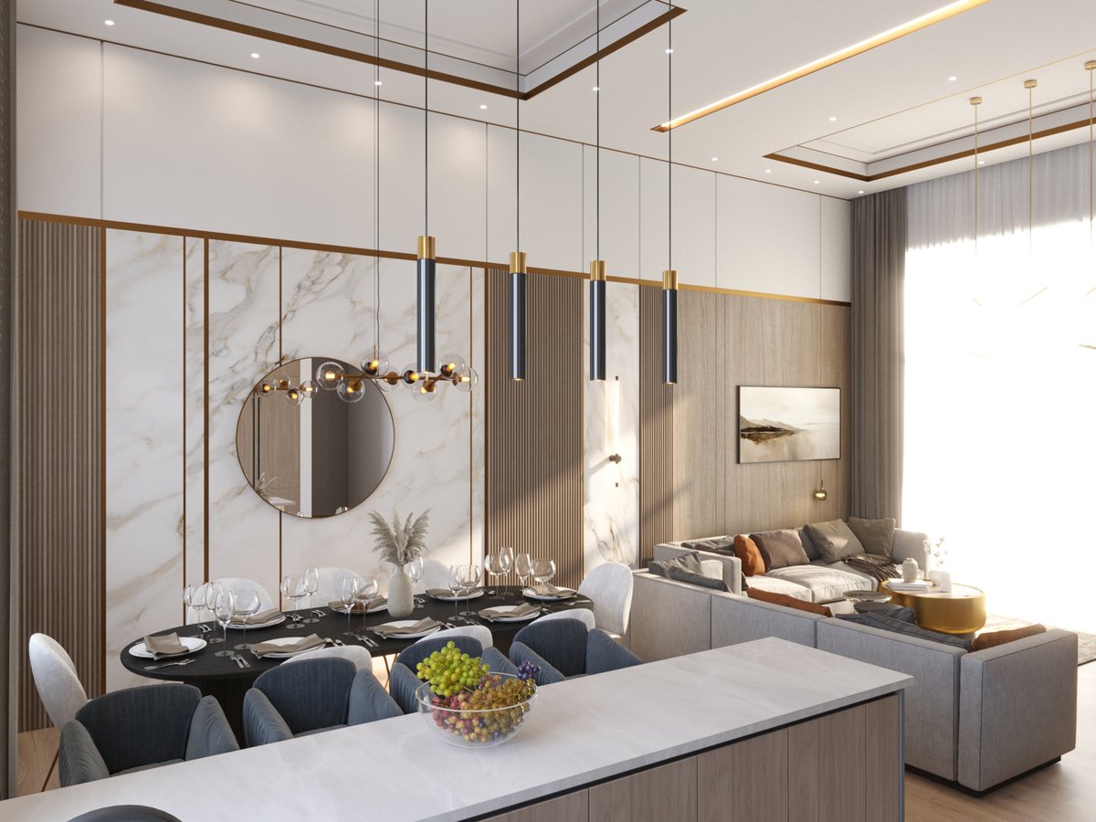 Modern open-space interior for a countryside home — kitchen, dining &amp; living with high ceilings and a fireplace.
See our online design services: kievdesignonline.com/interior-desig…
#InteriorDesign #ModernHome #OpenSpace #3DRender #HomeInspo #onlineinteriordesign