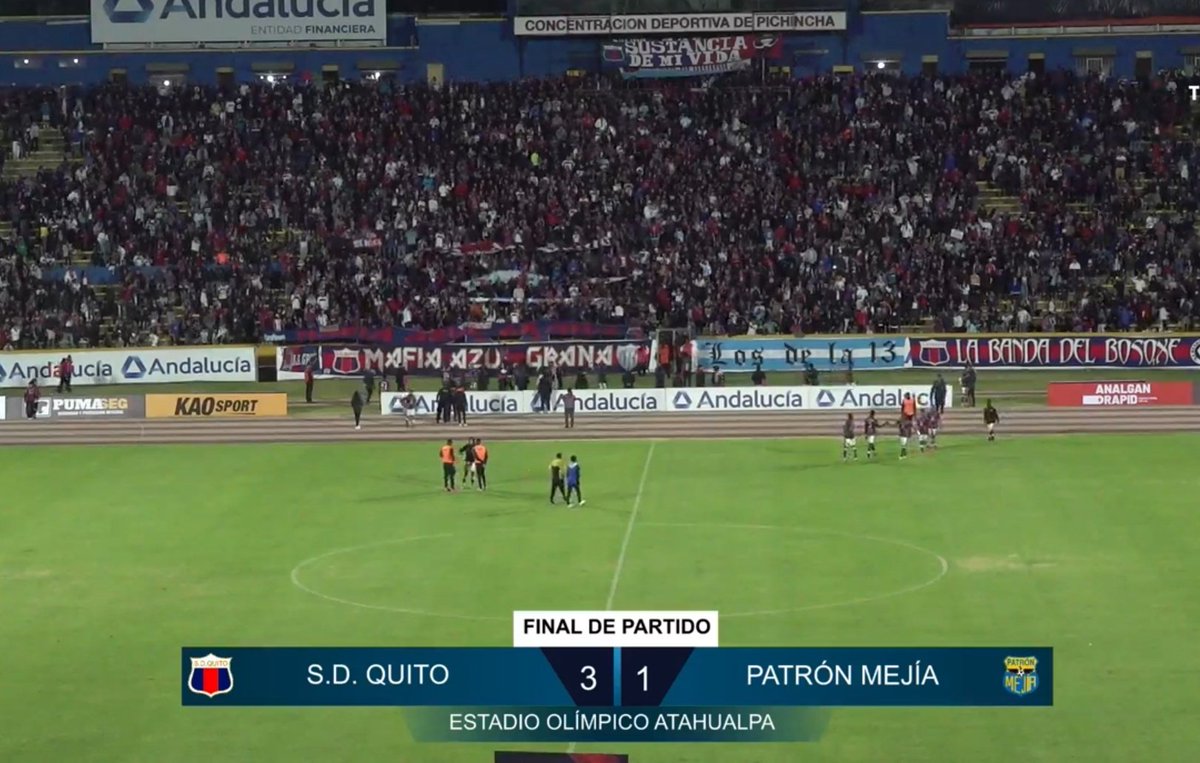 Hincha AzulGrana (@azulgranahincha) on Twitter photo Fin del partido en el Coloso del Batán:
#DeportivoQuito ganó, gustó y goleó 3-1 al Mejía.
Goles: M. Del Pino, W. Jaramillo, y W. Ocles.
La AKD sigue líder de su cuadrangular con 13 ptos e invicto en el año, casi clasificado a la final del Torneo de Pichincha <a href="/dtAlex_Aguinaga/">Alex Aguinaga G 🐝</a> Fin del partido en el Coloso del Batán:
#DeportivoQuito ganó, gustó y goleó 3-1 al Mejía.
Goles: M. Del Pino, W. Jaramillo, y W. Ocles.
La AKD sigue líder de su cuadrangular con 13 ptos e invicto en el año, casi clasificado a la final del Torneo de Pichincha <a href="/dtAlex_Aguinaga/">Alex Aguinaga G 🐝</a>