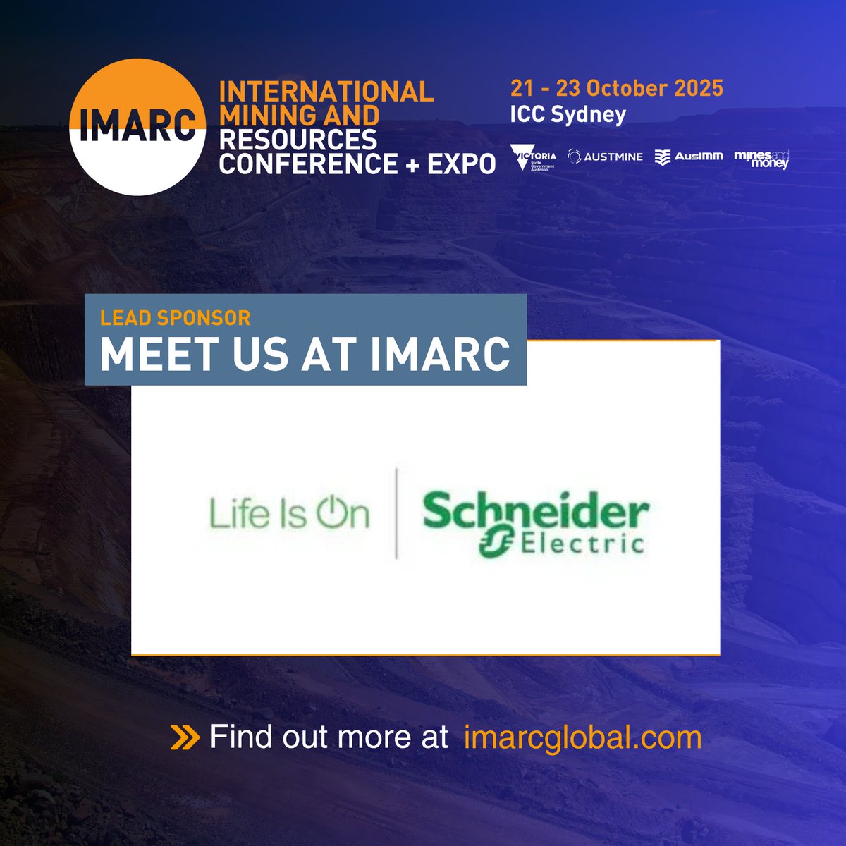 We’re proud to welcome Schneider Electric as a Lead Sponsor of IMARC 2025.

#IMARC #SchneiderElectric #MiningInnovation #DigitalTransformation