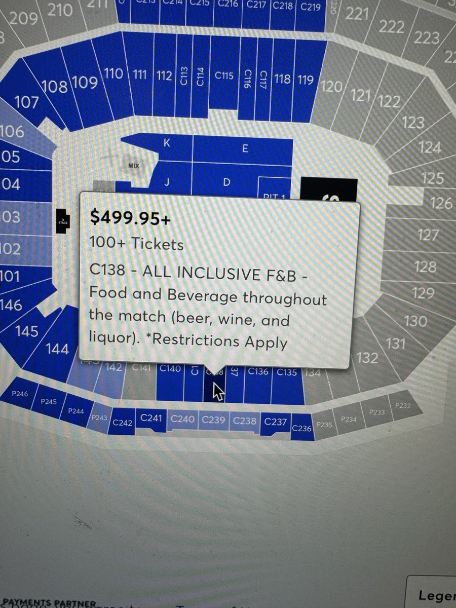 Jeremytjoyce's tweet photo. WTF ⁦@Ticketmaster?⁩ I bought the only section on presale for ⁦@MorganWallen⁩ at Levi’s Stadium that included food and drinks and nothing is included! What a rip off to charge more than the sections on either side of us and not include what you promised on purchase. https://t.co/rzKSSay2Ee