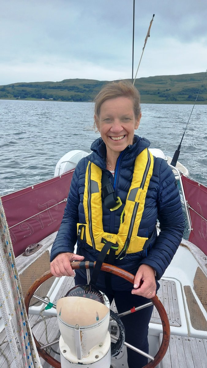 Out on our boat "Trebizond" (Van de Stadt Legend 34) on Loch Spelve today. Still getting to grips with her - first time under sail - just the genoa up but nice tacking across the loch in a light wind. Just nice to be out and about!