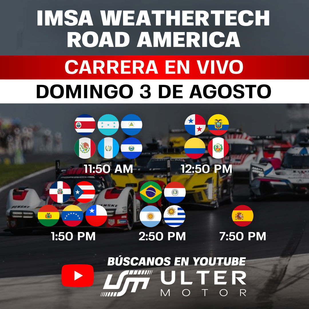 Ulter Motor (@ultermotor) on Twitter photo 🔴 IMSA EN ROAD AMERICA EN VIVO 🔴
Uno de los mejores circuitos del mundo recibe a la IMSA, el campeonato de resistencia de Estados Unidos y estaremos con @dc12f1 y <a href="/Partner_NASCAR/">Cristian "El Partner" Torres</a> 👀 Aquí tienes el enlace y los horarios 👇
📎 youtu.be/dsLZGZy1ZJ8
#IMSA #WEC #IndyCar #F1 🔴 IMSA EN ROAD AMERICA EN VIVO 🔴
Uno de los mejores circuitos del mundo recibe a la IMSA, el campeonato de resistencia de Estados Unidos y estaremos con @dc12f1 y <a href="/Partner_NASCAR/">Cristian "El Partner" Torres</a> 👀 Aquí tienes el enlace y los horarios 👇
📎 youtu.be/dsLZGZy1ZJ8
#IMSA #WEC #IndyCar #F1