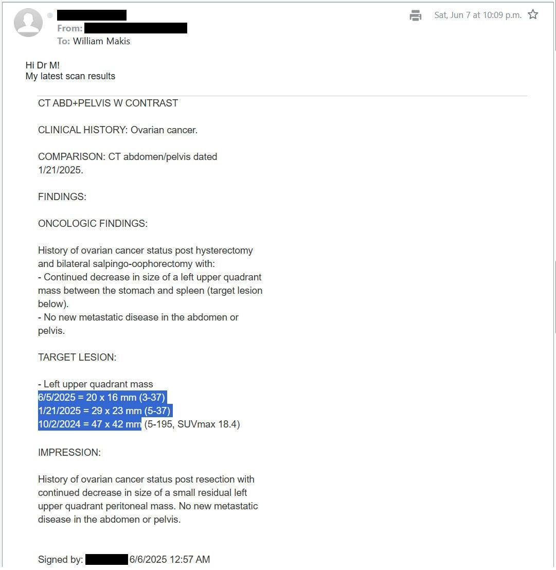 NEW ARTICLE: IVERMECTIN and MEBENDAZOLE Testimonial - 62 year old California woman with BRCA2 mutation had Stage 4 Ovarian Cancer recurrence to the peritoneum, reports after 5 months

More success with Stage 4 Ovarian Cancer! 😃

(Oncologists have a success rate of "0" with Stage