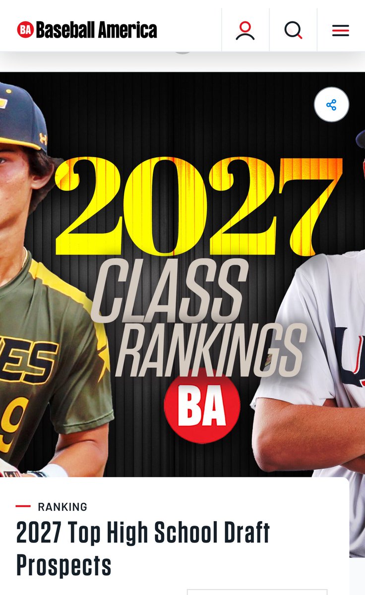 Excited to have made the top 100 list for 2027 prospects with <a href="/BaseballAmerica/">Baseball America</a>!!