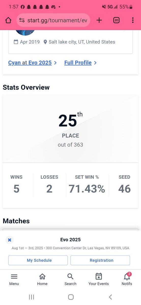 Just wanna say, thank you for all the support. Out at 25th/363 at Evo Rivals 2. Losing to dakpo and vibe! SOLO BEAR 🐻‍❄