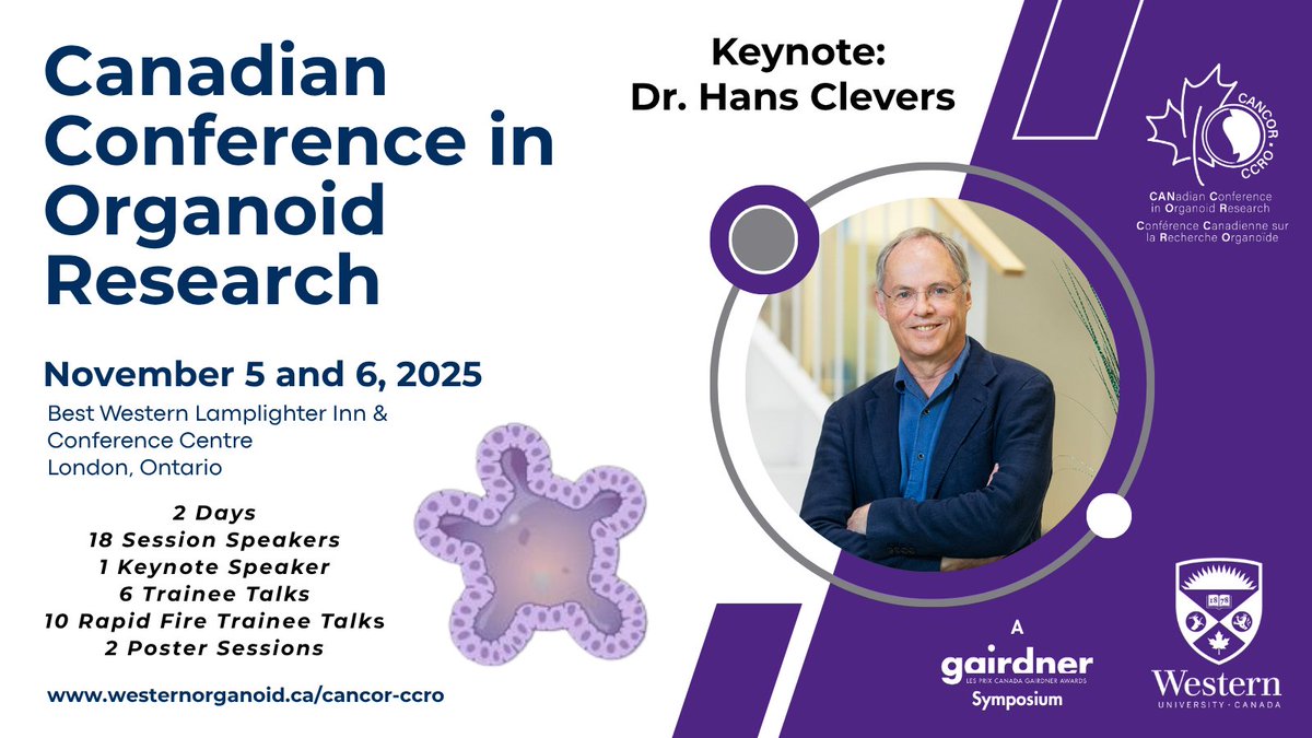 The Canadian Conference in Organoid Research (CANCOR/CCRO) is a 2-day conference that brings the top organoid researchers in Canada for cutting-edge presentations, networking, and more!

🗓️Nov 5-6, 2025
📍Lamplighter Inn, London, Ontario
🌐Website: westernorganoids.ca/cancor-ccro