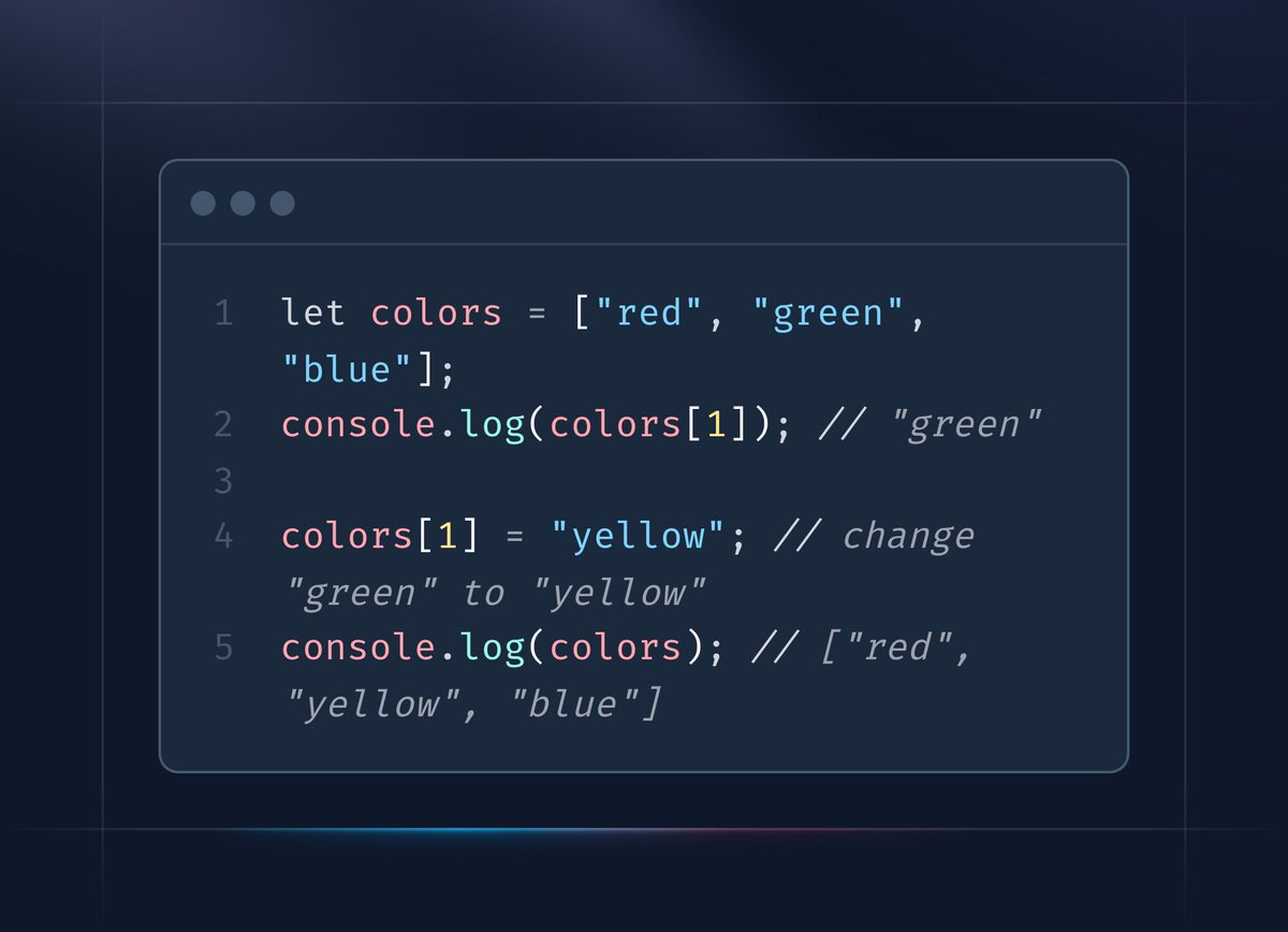 Ethel_Omma's tweet image. Day 2 of #31DaysOfJS
Creating & Accessing Arrays
Arrays are zero-indexed and mutable meaning you can update elements by index
#100DaysOfCode #100DaysOfJavaScript #31DaysOfJS #WebDevelopment #programming #FrontendDev