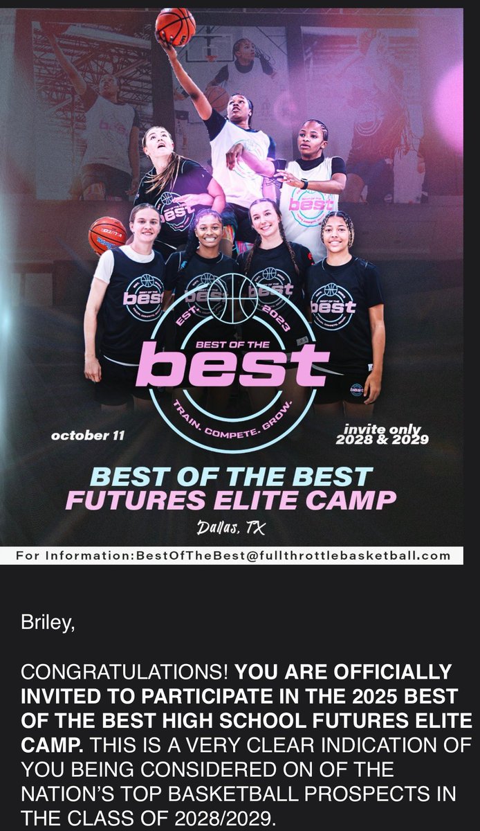 Briley Esnard (@brileyesnard) on Twitter photo So excited to participate in the Best of The Best Elite Camp!! So grateful for the opportunity to learn and compete with great talent! Thank you <a href="/bballjkey/">Jason Key</a> for giving me this opportunity!! Can’t wait for October!
<a href="/FullThrottleT2D/">Full Throttle T2D</a>
<a href="/teamtexasbball/">Team Texas Basketball</a>
<a href="/itscoachv_/">Coach Candace Virgadamo</a>
<a href="/MHSLBhoops/">MHS Bears Girls Basketball</a> So excited to participate in the Best of The Best Elite Camp!! So grateful for the opportunity to learn and compete with great talent! Thank you <a href="/bballjkey/">Jason Key</a> for giving me this opportunity!! Can’t wait for October!
<a href="/FullThrottleT2D/">Full Throttle T2D</a>
<a href="/teamtexasbball/">Team Texas Basketball</a>
<a href="/itscoachv_/">Coach Candace Virgadamo</a>
<a href="/MHSLBhoops/">MHS Bears Girls Basketball</a>