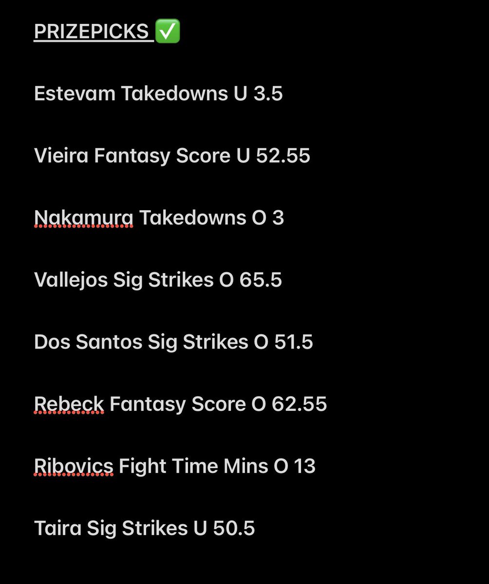 UFC Fight Night Prizepicks ✅👊🏼

Everything is posted! Goodluck everyone!

Spaces start up at 5:45 PM 🎙️

Let’s make some money!💰

#UFCVegas108