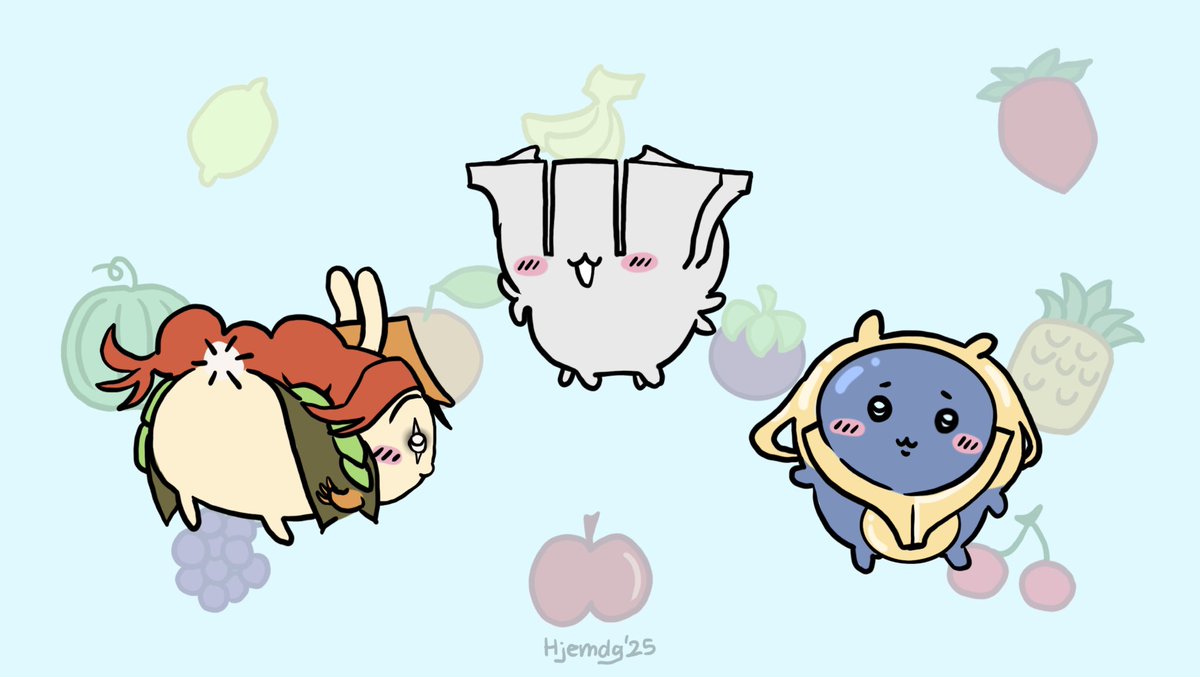 Me and the gang when we get fruit salad #warframefanart #chiikawa