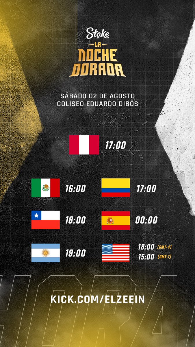 🥊 HORARIOS NOCHE DORADA 🥊

Stream por mi canal de KICK 💚