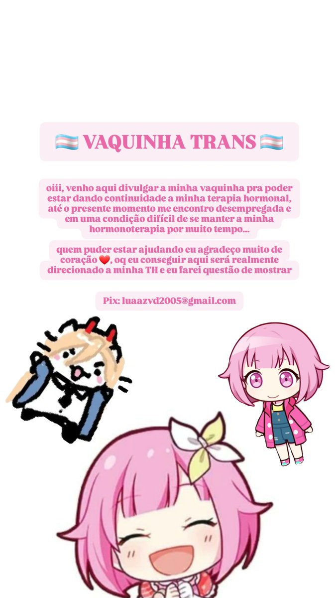 amoempadao's tweet image. 🏳️‍⚧️ POST IMPORTANTE 🏳️‍⚧️

refazendo o post da vaquinha pra dessa vez tentar conseguir manter a TH em dia sem nenhum problema, espero muito q eu consigo pois minha situação tá cada dia pior

quem puder ajudar serei muito grata ❤️